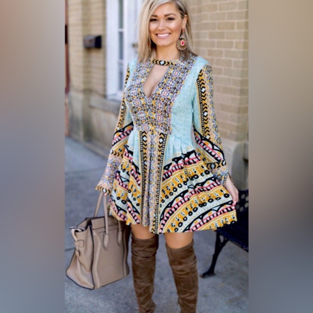 NWOT Free People Tegan Border Printed Mini Dress 4 - Picture 7 of 13